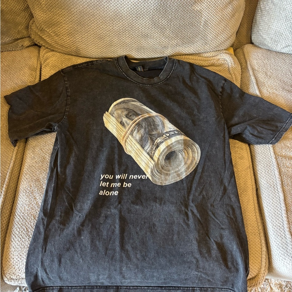 Black Graphic T-Shirt with Money Roll Design